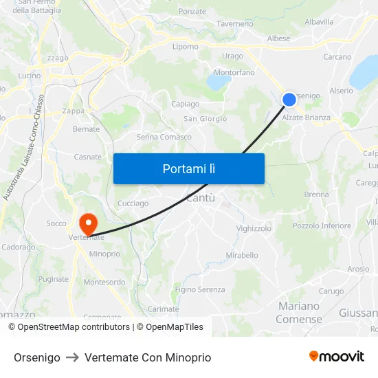 Orsenigo to Vertemate Con Minoprio map