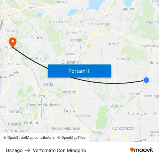 Osnago to Vertemate Con Minoprio map