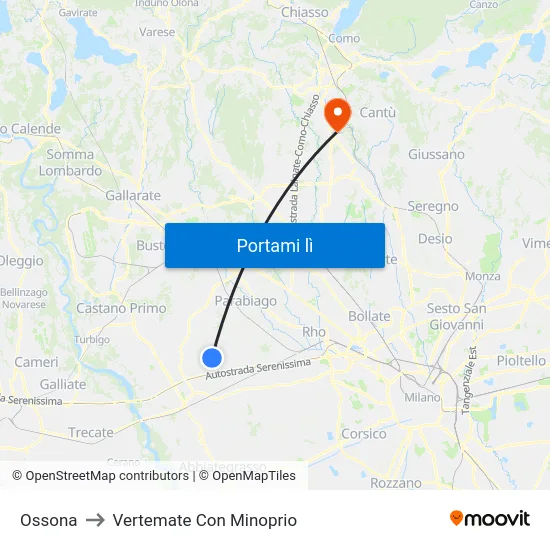 Ossona to Vertemate Con Minoprio map
