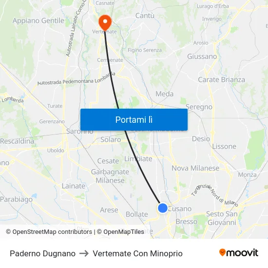 Paderno Dugnano to Vertemate Con Minoprio map