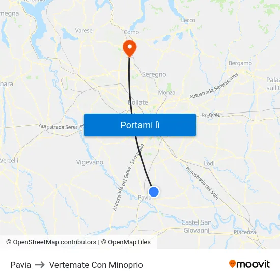 Pavia to Vertemate Con Minoprio map