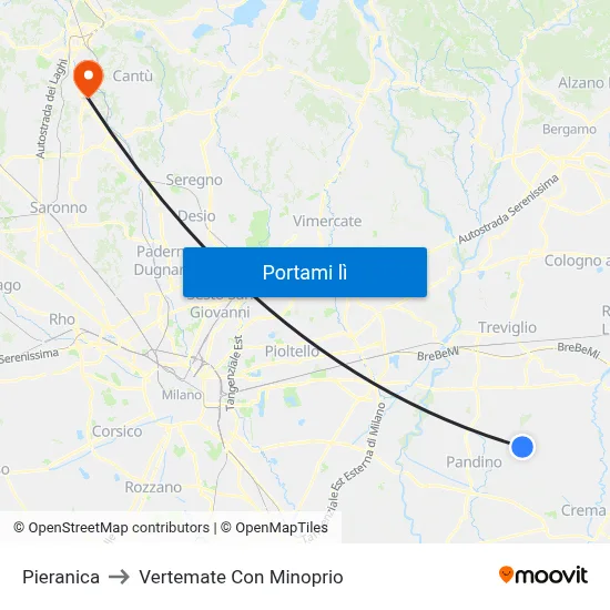 Pieranica to Vertemate Con Minoprio map