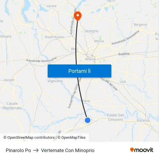 Pinarolo Po to Vertemate Con Minoprio map