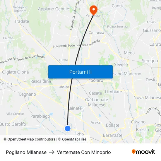 Pogliano Milanese to Vertemate Con Minoprio map
