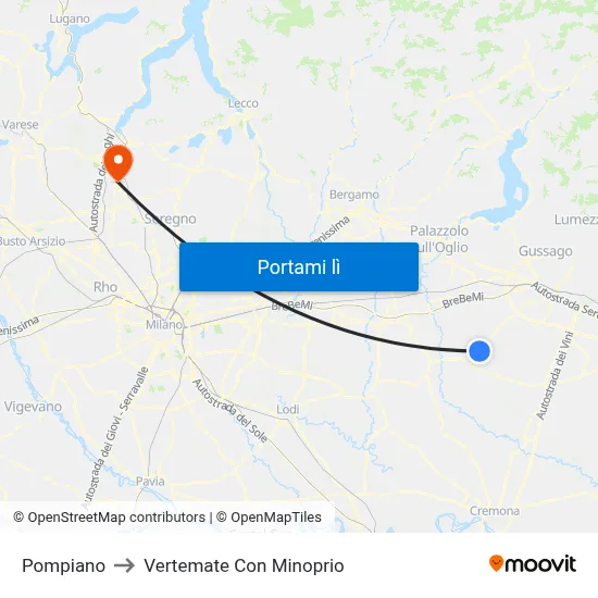 Pompiano to Vertemate Con Minoprio map