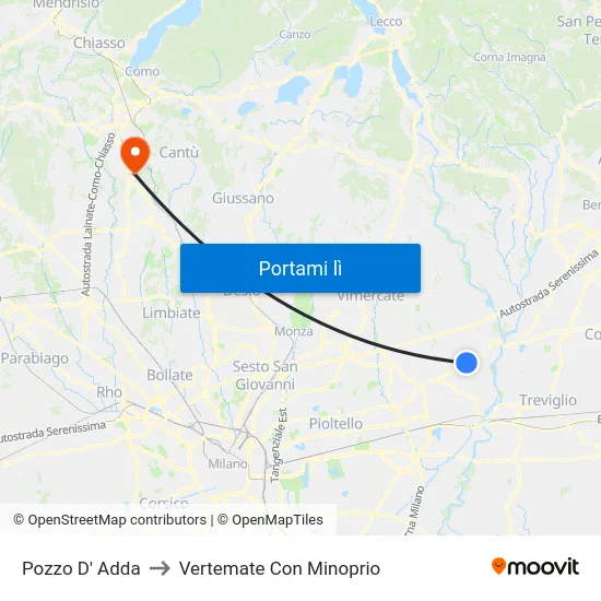 Pozzo D' Adda to Vertemate Con Minoprio map