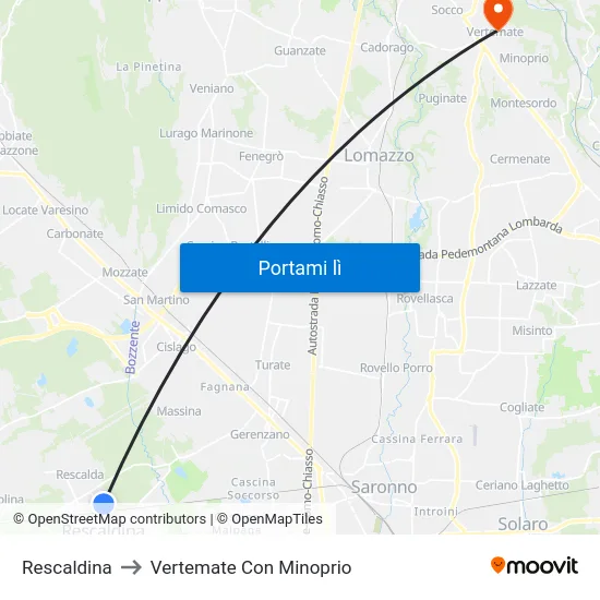 Rescaldina to Vertemate Con Minoprio map