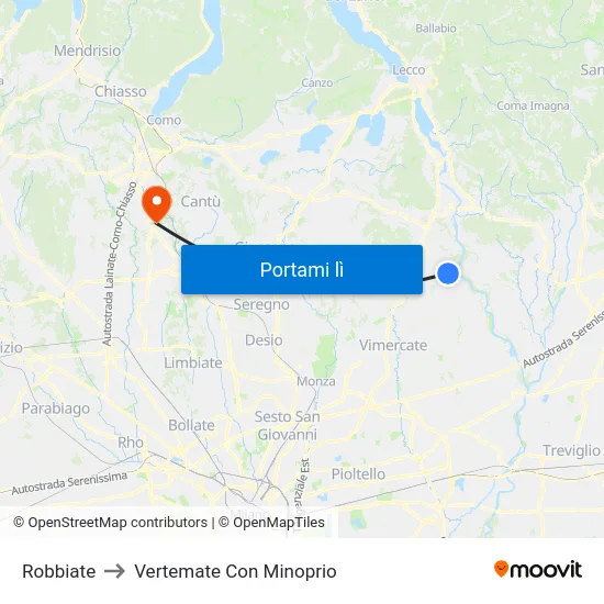 Robbiate to Vertemate Con Minoprio map