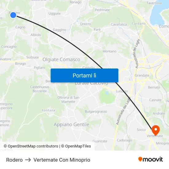 Rodero to Vertemate Con Minoprio map