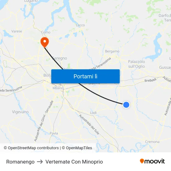 Romanengo to Vertemate Con Minoprio map