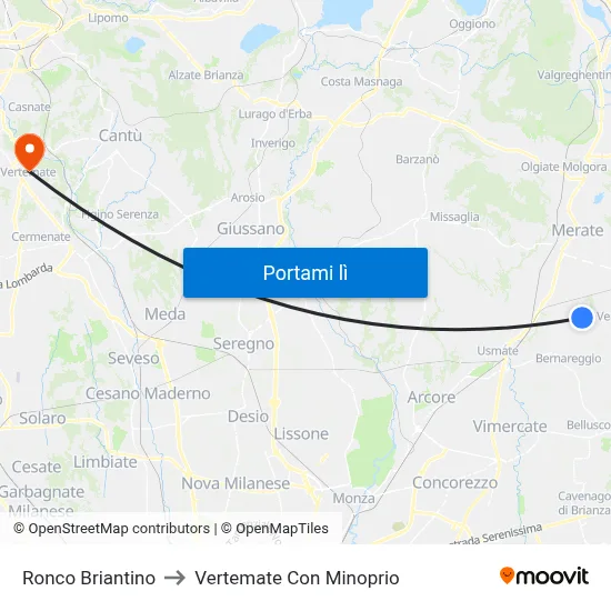 Ronco Briantino to Vertemate Con Minoprio map