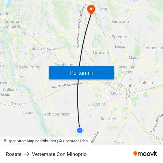 Rosate to Vertemate Con Minoprio map