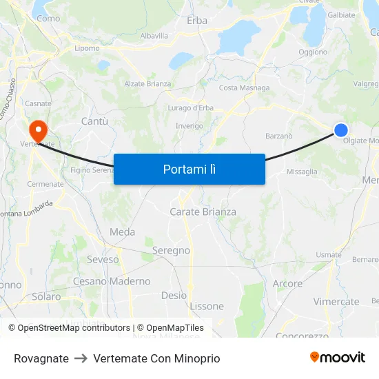 Rovagnate to Vertemate Con Minoprio map