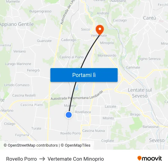 Rovello Porro to Vertemate Con Minoprio map