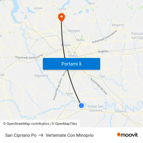 San Cipriano Po to Vertemate Con Minoprio map