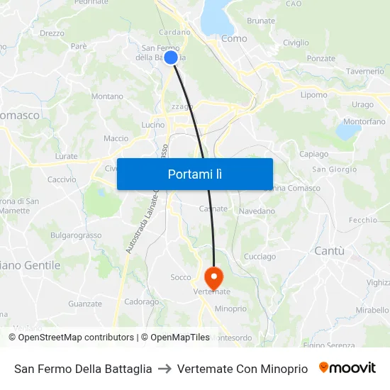 San Fermo Della Battaglia to Vertemate Con Minoprio map