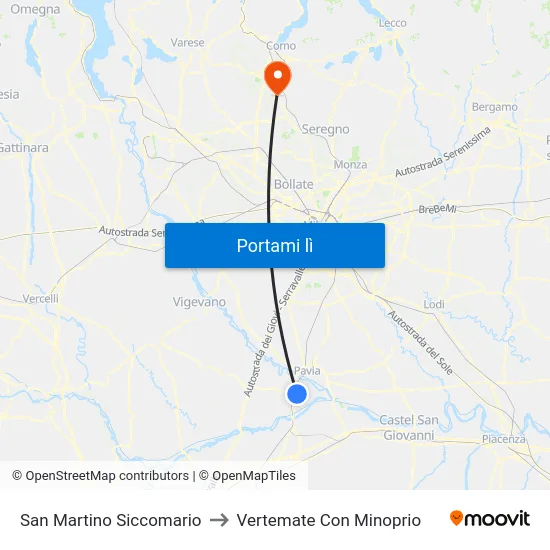 San Martino Siccomario to Vertemate Con Minoprio map