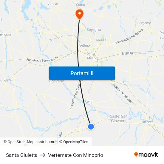 Santa Giuletta to Vertemate Con Minoprio map