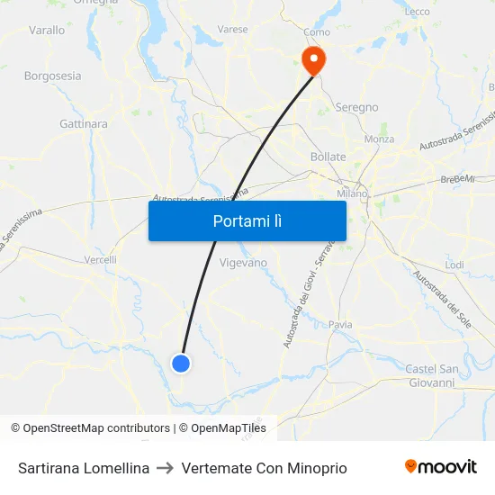 Sartirana Lomellina to Vertemate Con Minoprio map