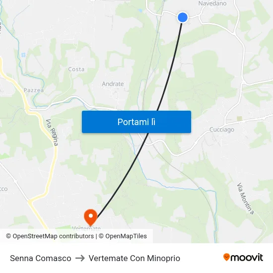 Senna Comasco to Vertemate Con Minoprio map