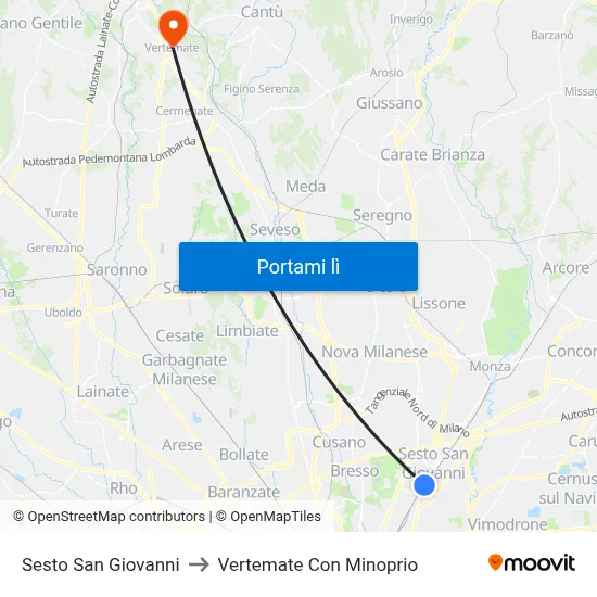Sesto San Giovanni to Vertemate Con Minoprio map