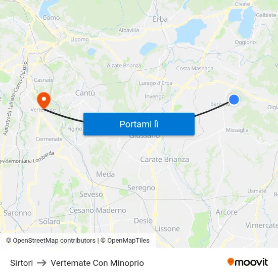 Sirtori to Vertemate Con Minoprio map