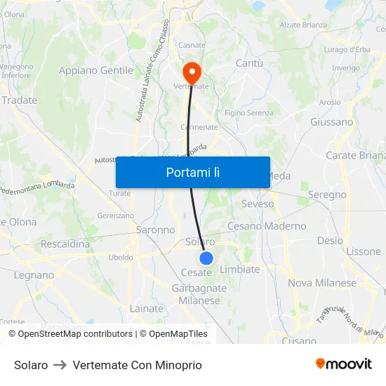 Solaro to Vertemate Con Minoprio map