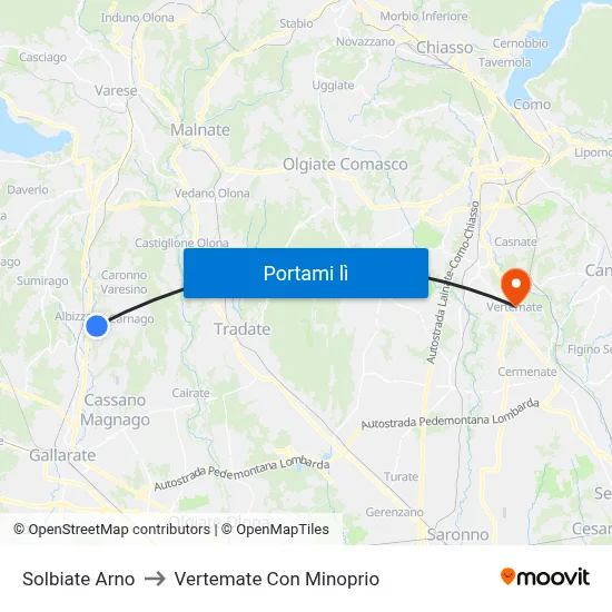 Solbiate Arno to Vertemate Con Minoprio map