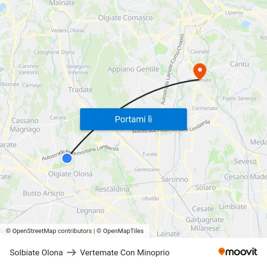 Solbiate Olona to Vertemate Con Minoprio map