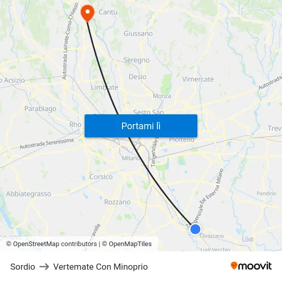 Sordio to Vertemate Con Minoprio map