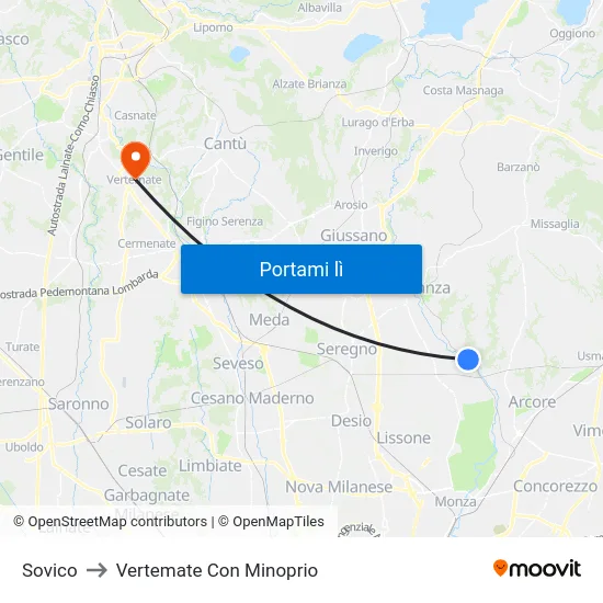 Sovico to Vertemate Con Minoprio map