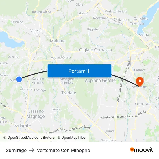 Sumirago to Vertemate Con Minoprio map