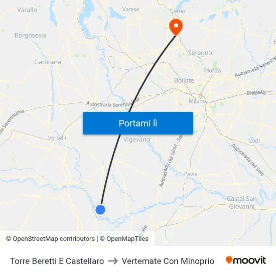 Torre Beretti E Castellaro to Vertemate Con Minoprio map