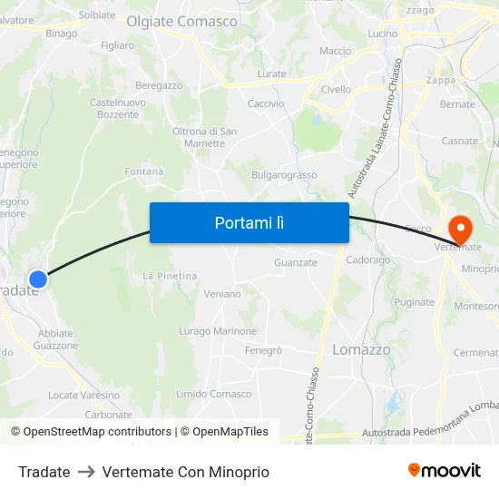 Tradate to Vertemate Con Minoprio map