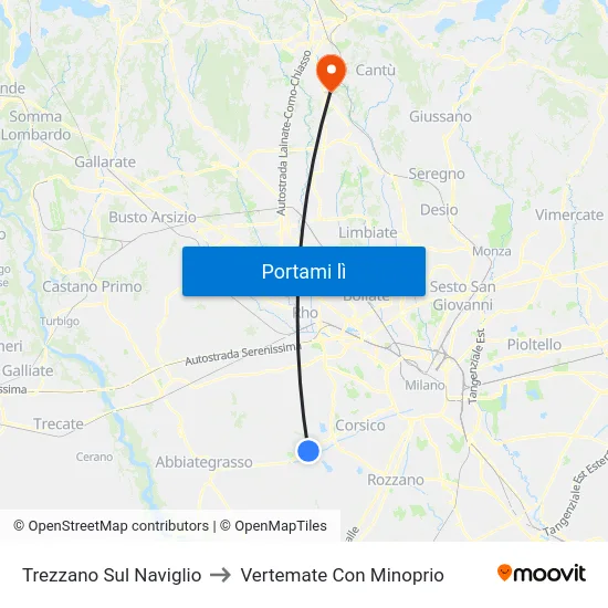 Trezzano Sul Naviglio to Vertemate Con Minoprio map