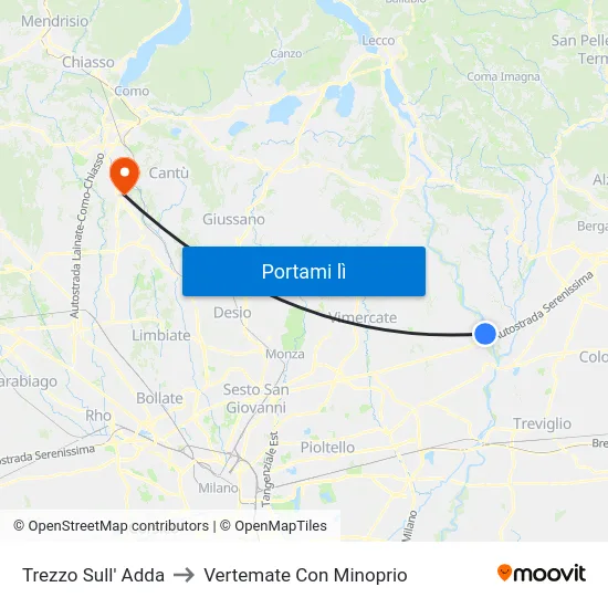 Trezzo Sull' Adda to Vertemate Con Minoprio map