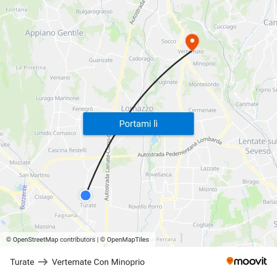 Turate to Vertemate Con Minoprio map