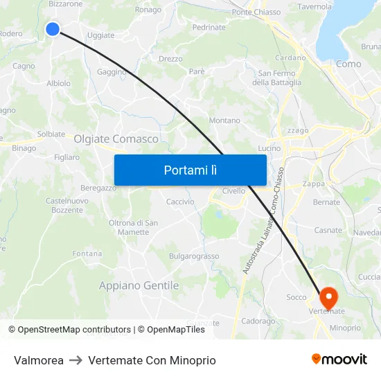 Valmorea to Vertemate Con Minoprio map