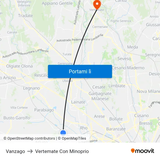 Vanzago to Vertemate Con Minoprio map