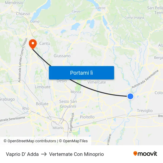 Vaprio D' Adda to Vertemate Con Minoprio map