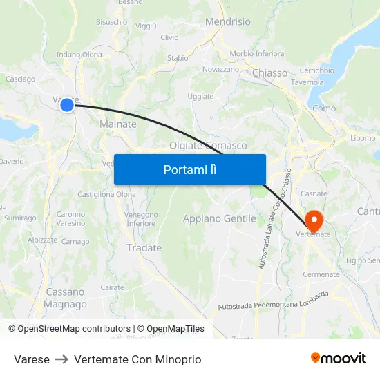 Varese to Vertemate Con Minoprio map