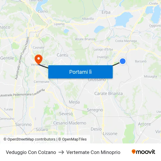 Veduggio Con Colzano to Vertemate Con Minoprio map