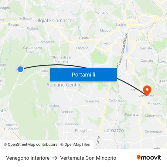 Venegono Inferiore to Vertemate Con Minoprio map