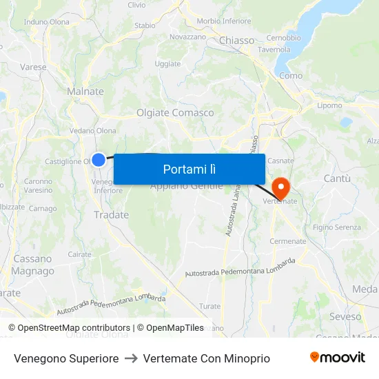 Venegono Superiore to Vertemate Con Minoprio map