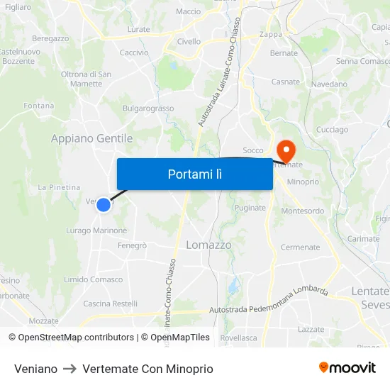 Veniano to Vertemate Con Minoprio map