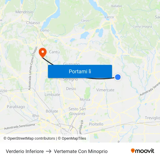 Verderio Inferiore to Vertemate Con Minoprio map