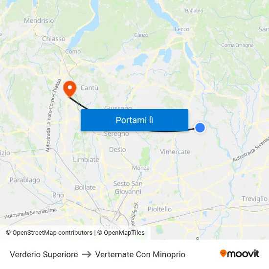 Verderio Superiore to Vertemate Con Minoprio map