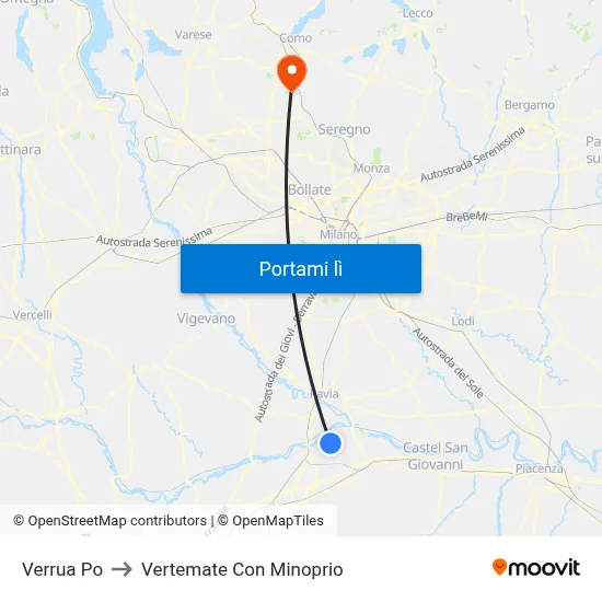 Verrua Po to Vertemate Con Minoprio map