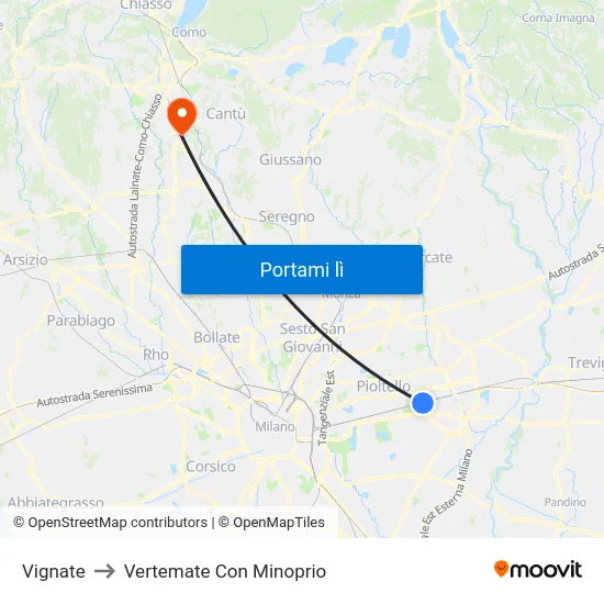 Vignate to Vertemate Con Minoprio map