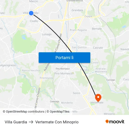 Villa Guardia to Vertemate Con Minoprio map